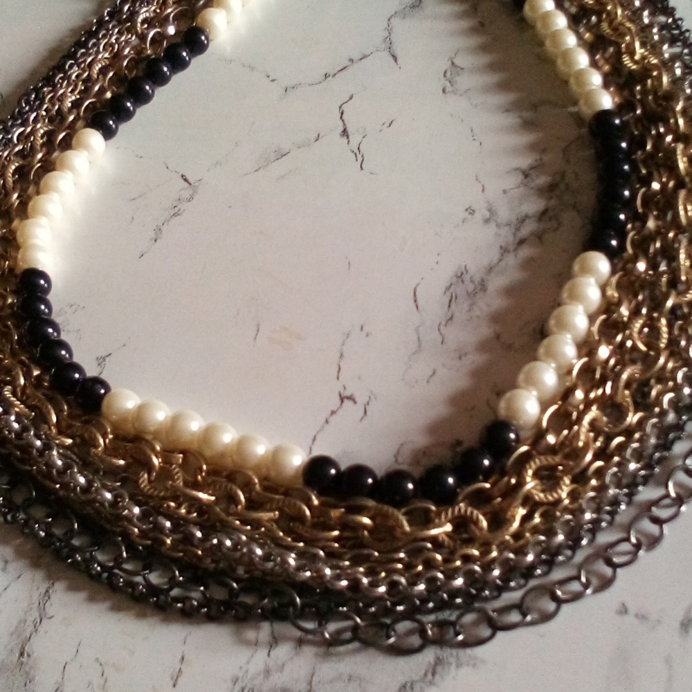 Faux Pearl and Multi-layered chain necklace